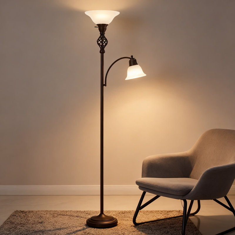 Lampe torchère moderne à DEL avec abat-jour en verre pour le salon, la chambre à coucher et le bureau, lampe de lecture à intensité variable avec base stable, conception peu encombrante, ampoules incluses
