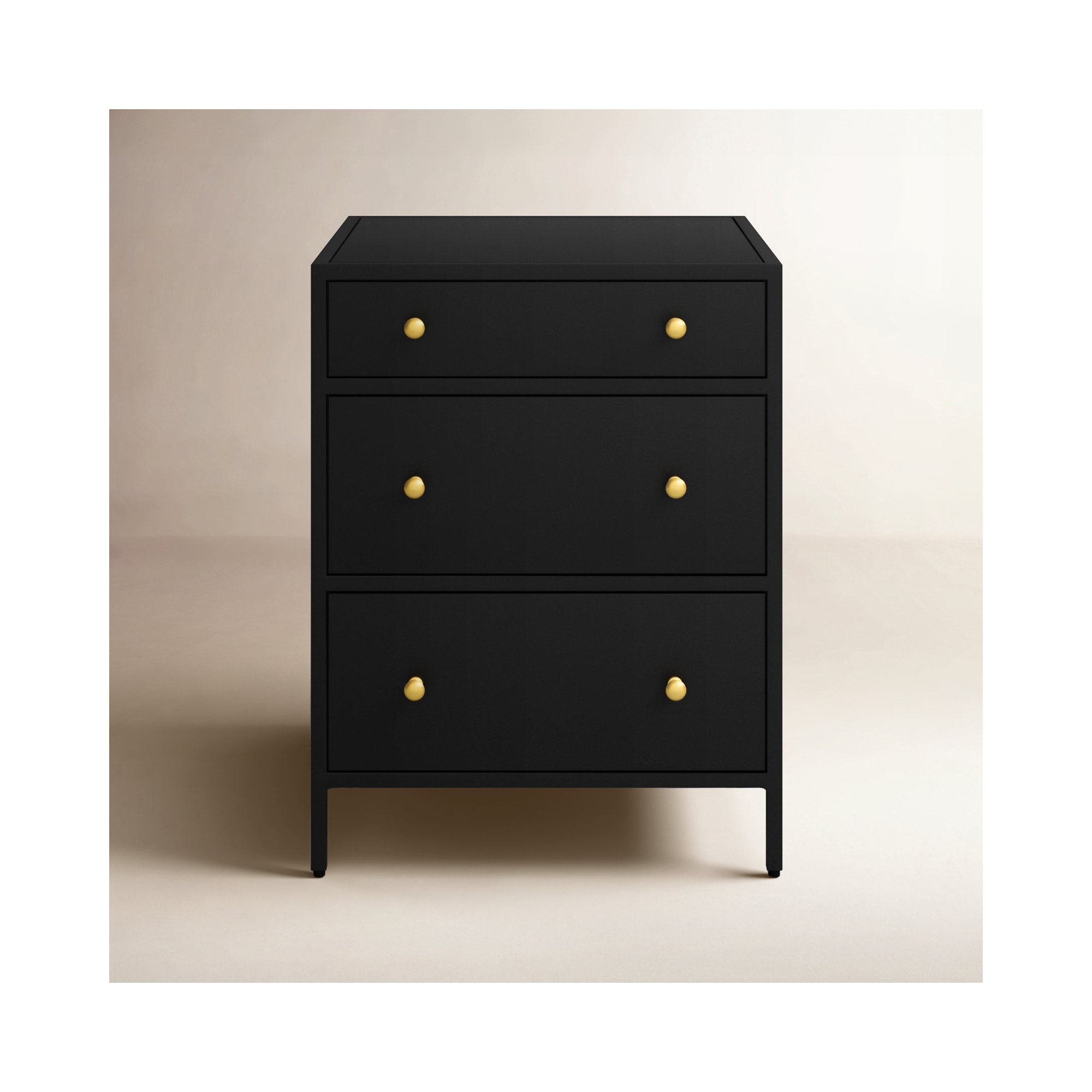Springer 3 - Drawer Iron Nightstand in Black, Black