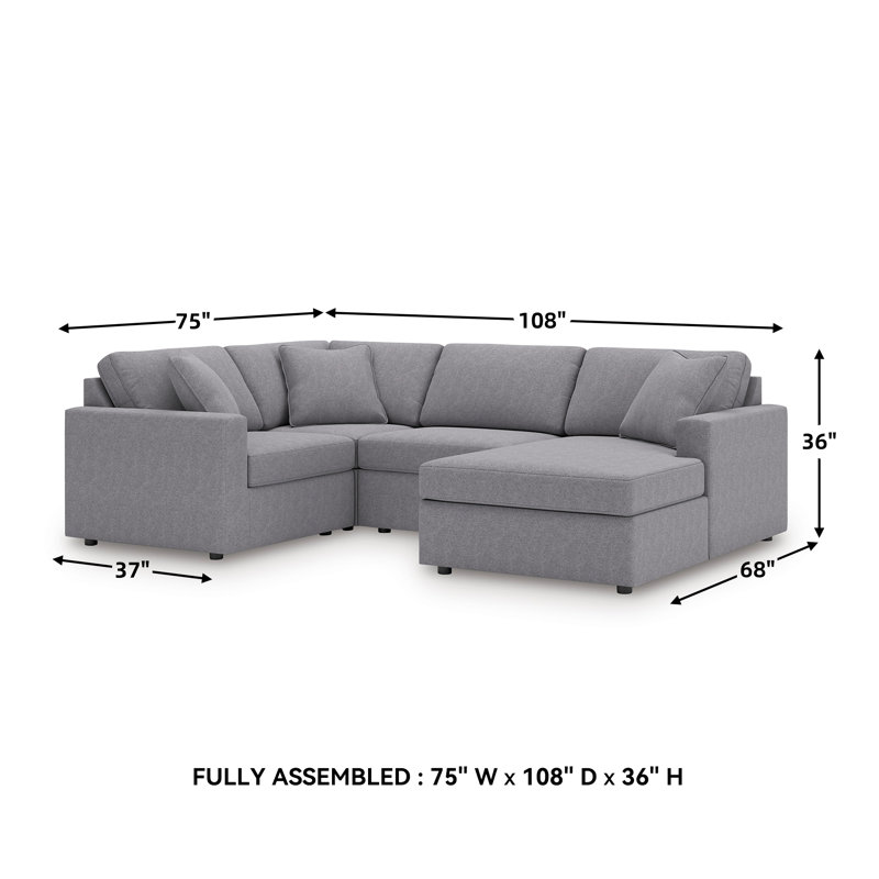 Canapé modulaire 4 pièces avec méridienne Depew, Orienté à gauche (vu de face), Polyester gris