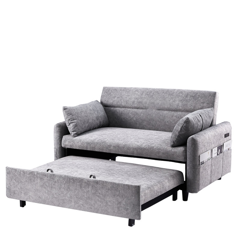 Lit à port avec design élégant pour appartement - gris 55,1 "réglable, 2 ports, 2 oreillers, rangement, Gris