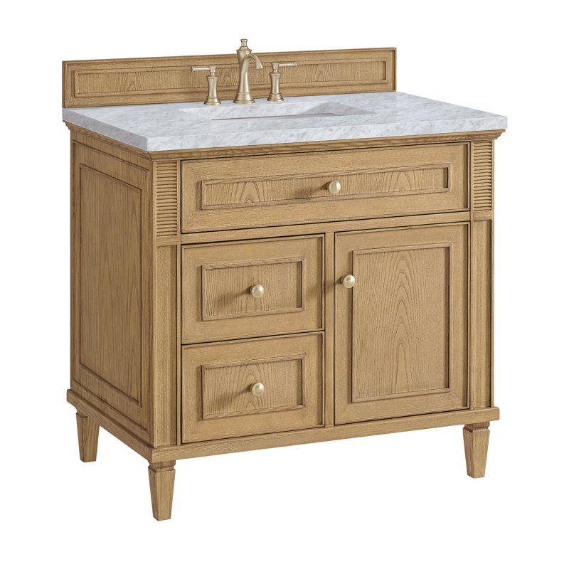Lorelai 36'' W Single Vanity, Carrara White, Light Natural Oak, 8" Widespread