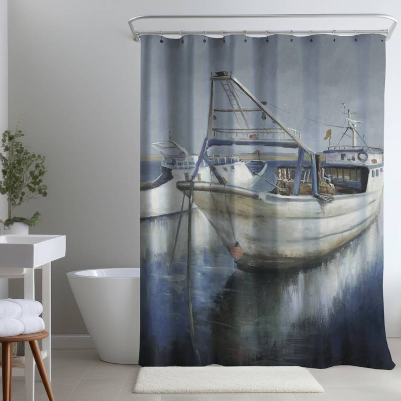 Shower Curtain CO41 – Polyester Shower Curtain, Dye Sublimation Print, 71" W × 74" L, Blue/White