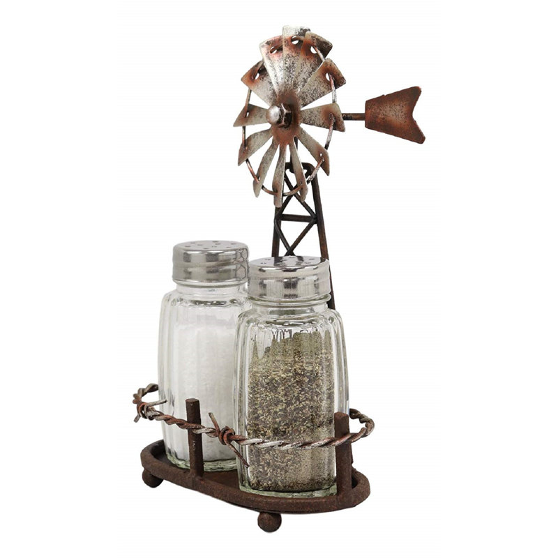 Rustic Aged Bronze Windmill Salt and Pepper Shaker Set
