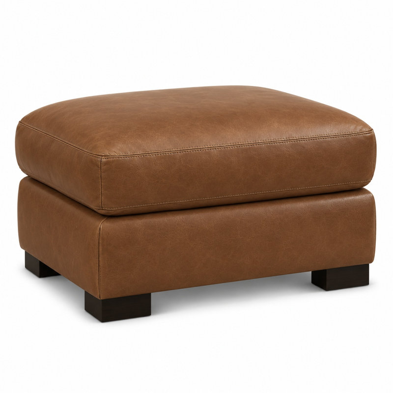Montecito Heirloom Quality Ottoman in Buttery Soft 100% Top Grain Leather, Made to Order, Laguna Fawn