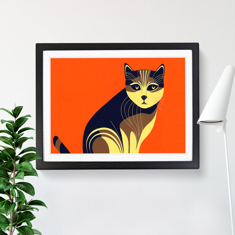 Cat Art Deco Vol.6 Abstract - Framed Print, 25cm H x 34cm W x 2cm D, Black