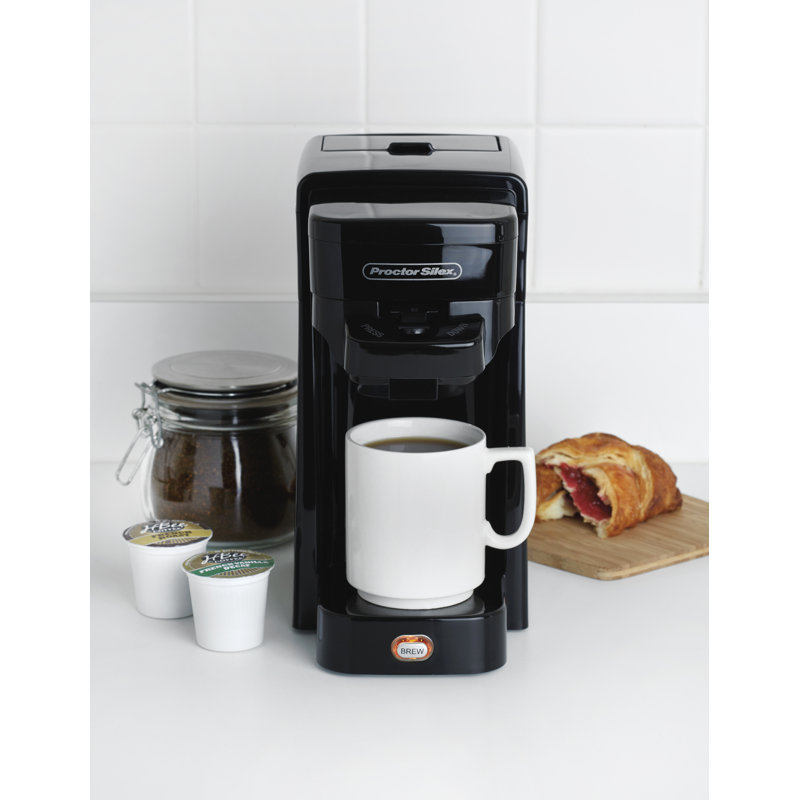 Compact Black Single-Serve Coffee Maker with Push Button Control