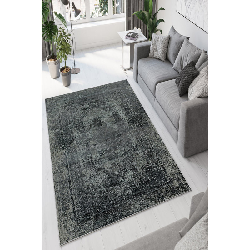 Premium Dark Grey Carpet, 5.2 x 7.5 ft | 100% Polyester, 650 g/m², 0.16 in Pile Height | Antibacterial, Eco-Friendly, Non-Slip PVC Dot Underside | Machine Washable, Perfect for Living Room & Bedroom Décor
