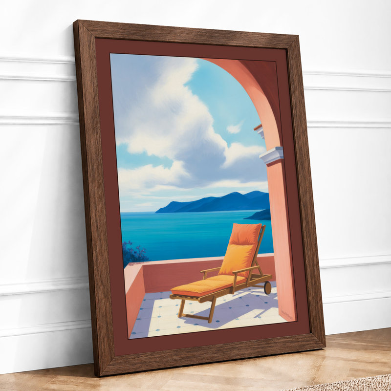 Mediterranean Terrace Coastal - Framed Print, Walnut, A3 - 42.0 x 29.7 cm