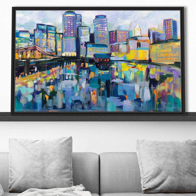 Boston Harbor - Peinture, Cadre flottant noir, H 39,5 po x l 63,5 po x P 2 po