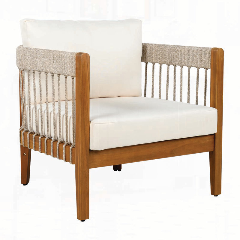 Fauteuil club d'extérieur en bois d'acacia, Beige