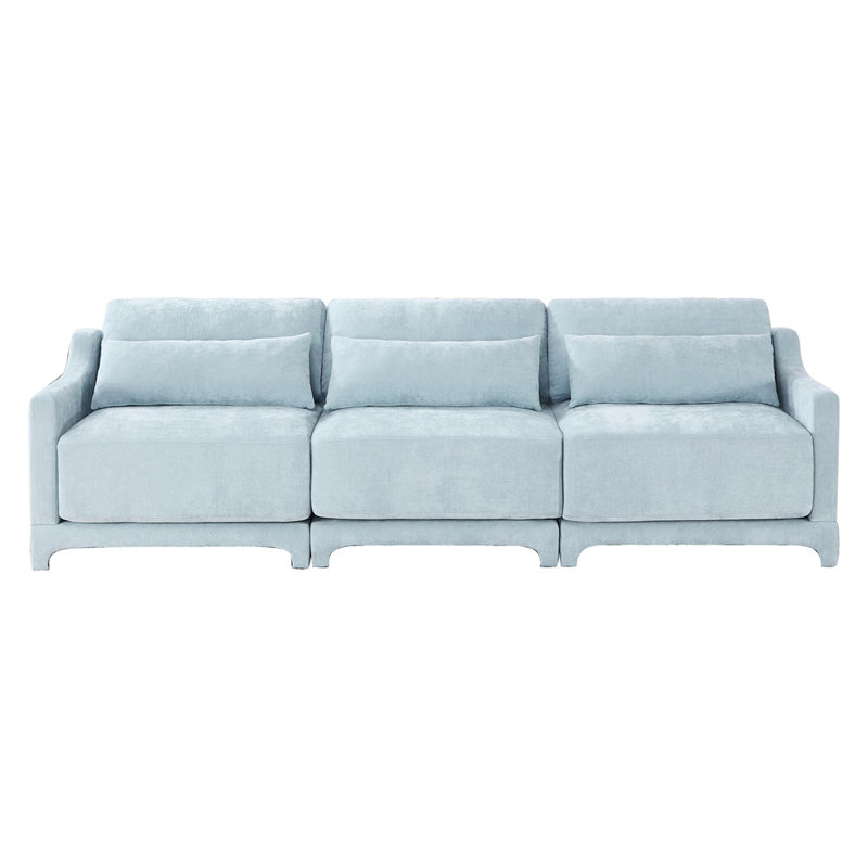 Élégant canapé trois places avec coussin lombaire, revêtement en chenille, conception ergonomique, base en bois, installation facile