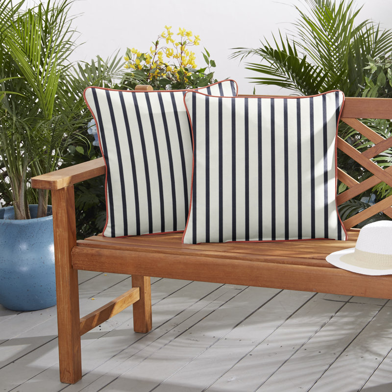 Striped Sunbrella® Outdoor Reversible Throw Pillow, 24" x 24", Orange/Blue