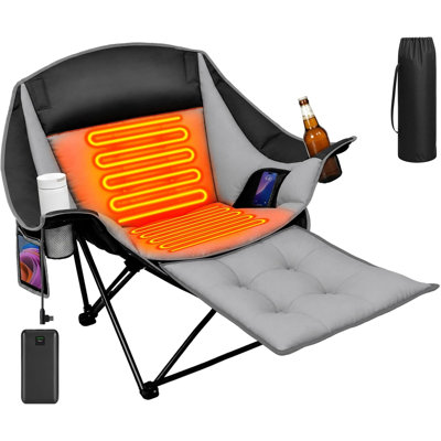 Oversized Camping Chair with Foot Rest, Heavy Duty Outdoor Lounge Chairs with Cup Holder