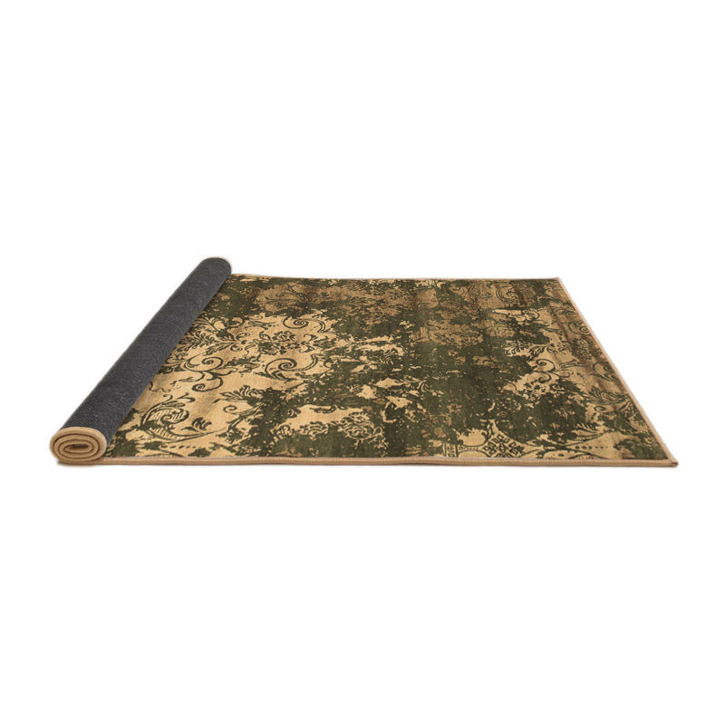 Tapis brun / vert en laine et polyester tissé à la machine 7 pi x 7 pi Dalicia