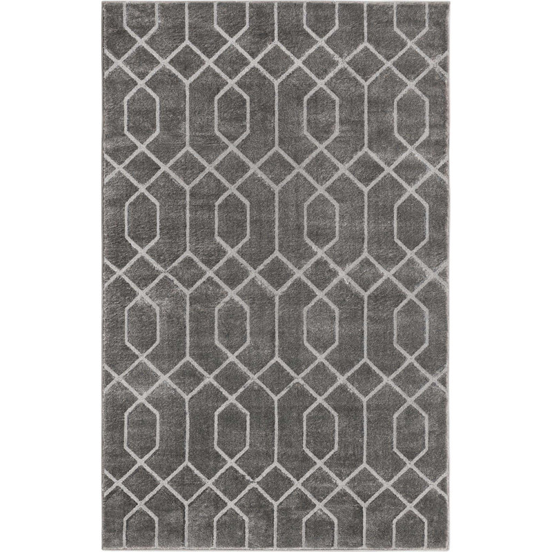 Tapis gris argenté à motif géométrique glam, Rectangle 3 pi 1 po x 5 pi 3 po