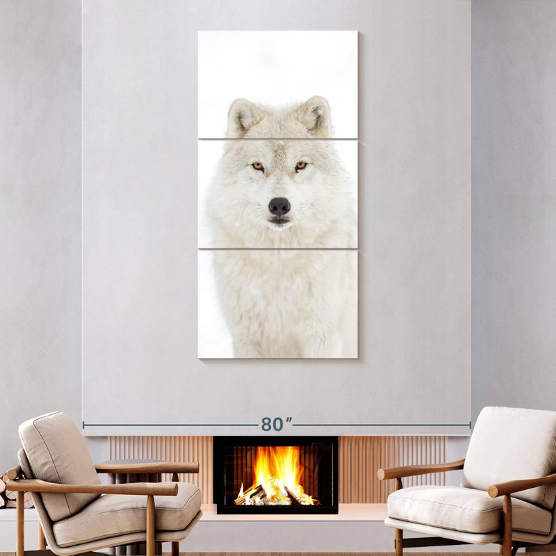 Loup arctique blanc neige, H 75 po x l 36 po