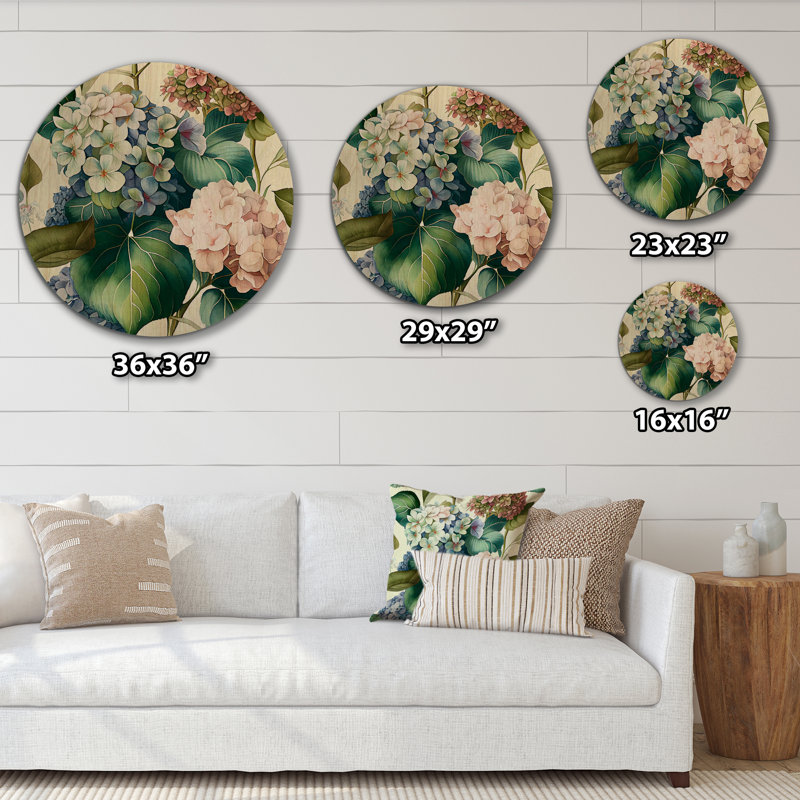 Hydrangena bleu rétro III - Art mural floral en bois - Bois de pin naturel, H 29 po x l 29 po x P 1 po