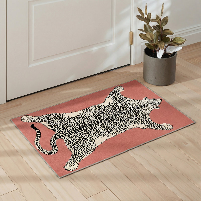 Alinda Zahara Boho Animal Print Machine Washable Red / Beige / Black Indoor Area Rug with Non-Slip Backing