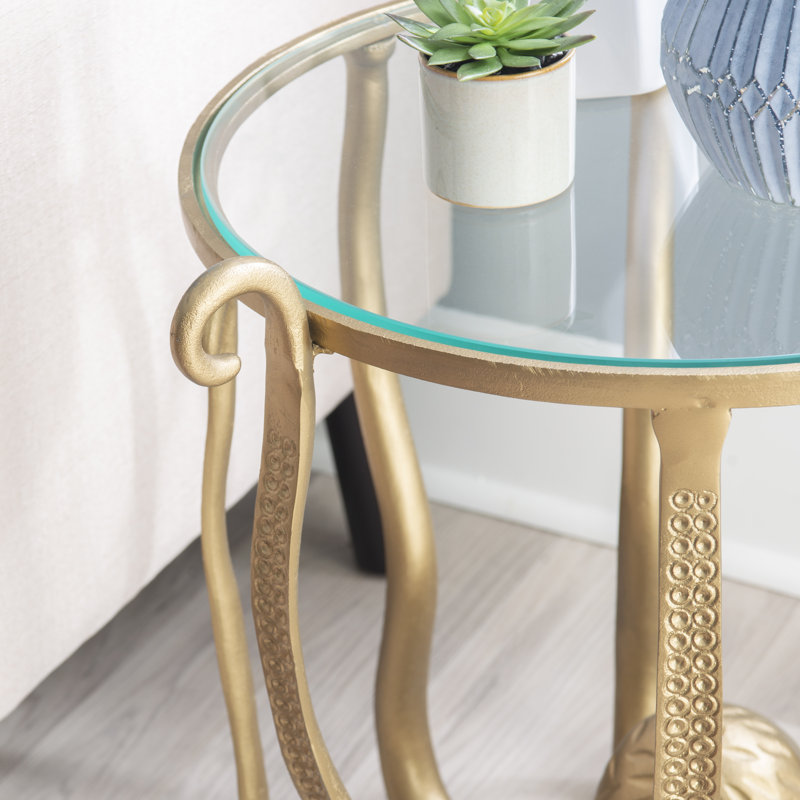 Table de bout en verre Halma, Or / transparent, H 22 po x l 18 po x P 18 po