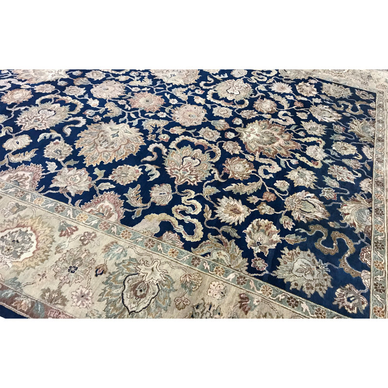 Hand-Knotted High-Quality Blue and Gold Area Rug