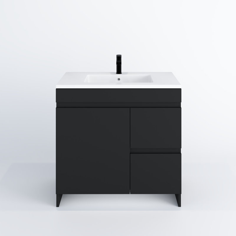 Waelyn 36'' Single Bathroom Vanity with Acrylic Top, Matte Black