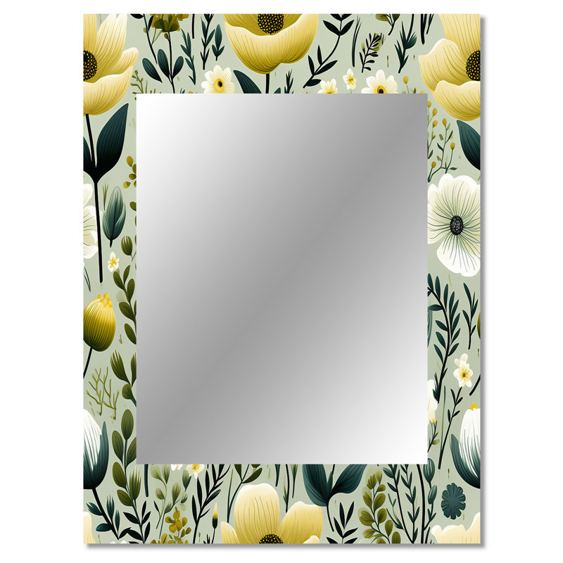 Décoration murale Tranquil Green and White Garden - Miroir floral, 40 po x 30 po