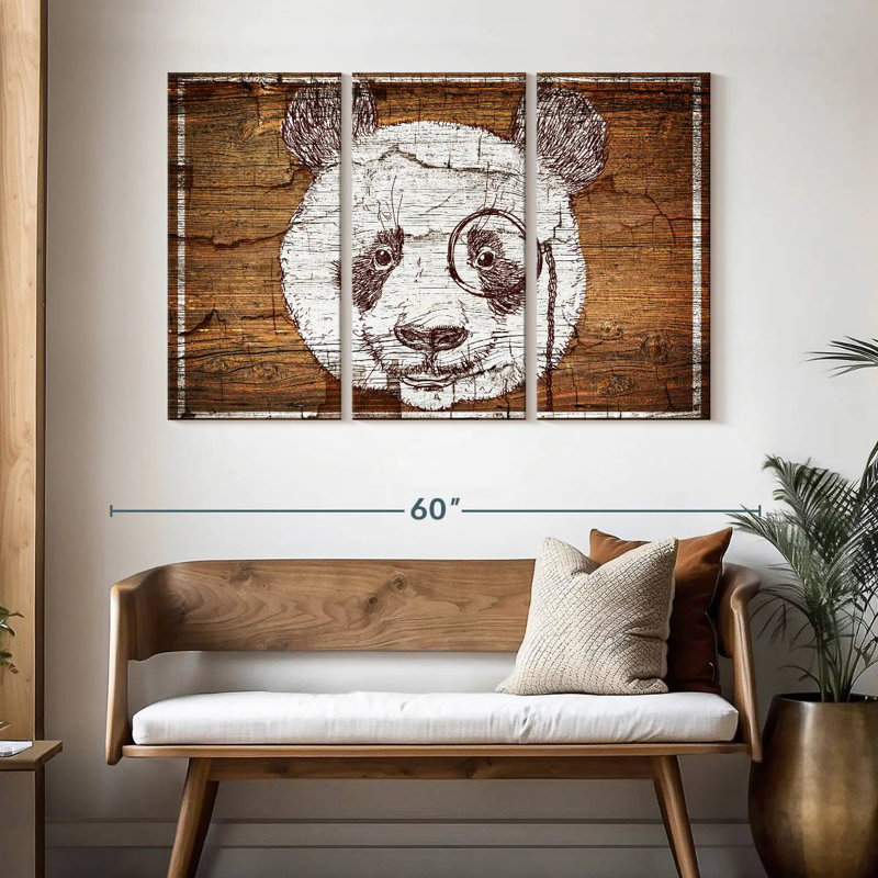 Brampt Panda On Wood, 32" H x 50" W