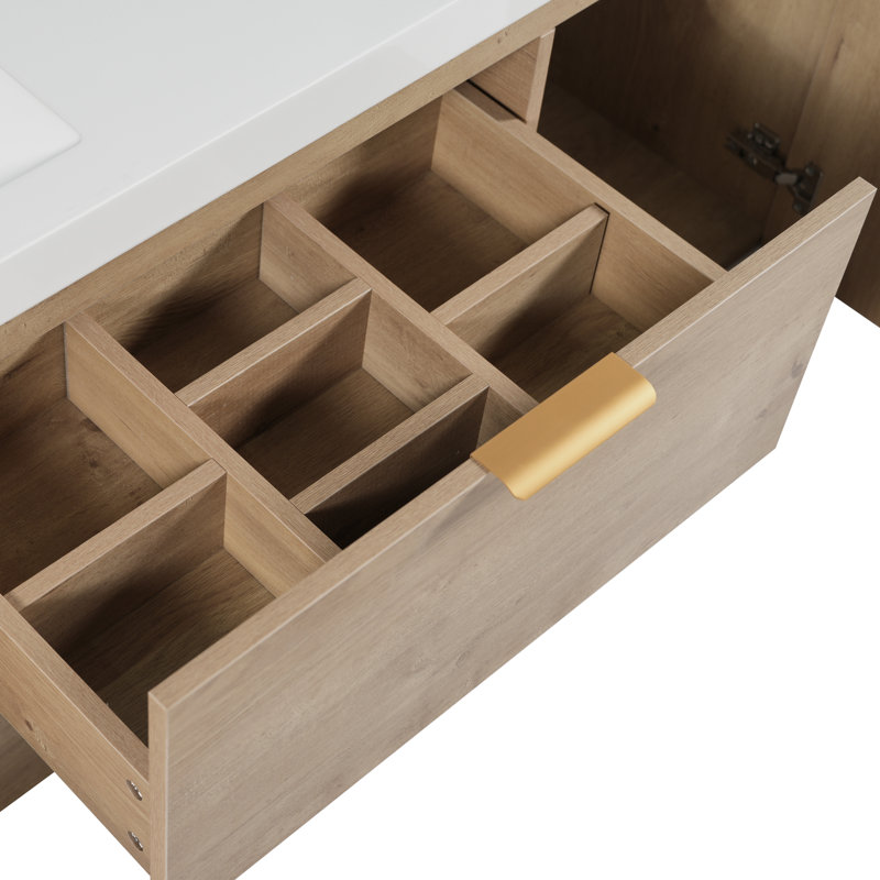 Meuble-lavabo mural 59,3 po avec lavabo double, comptoir en bois aggloméré, armoire en panneau de fibres à densité moyenne, portes à fermeture en douceur et tiroirs divisés
