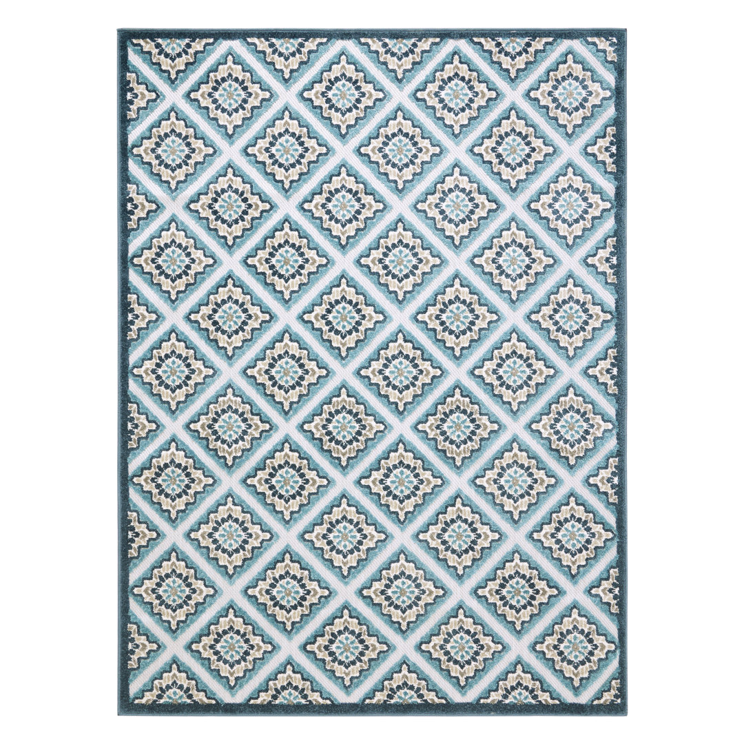 TOWN & COUNTRY EVERYDAY Brooks Retro Geo Outdoor Rug Blue Multi Town & Country Living Rug 