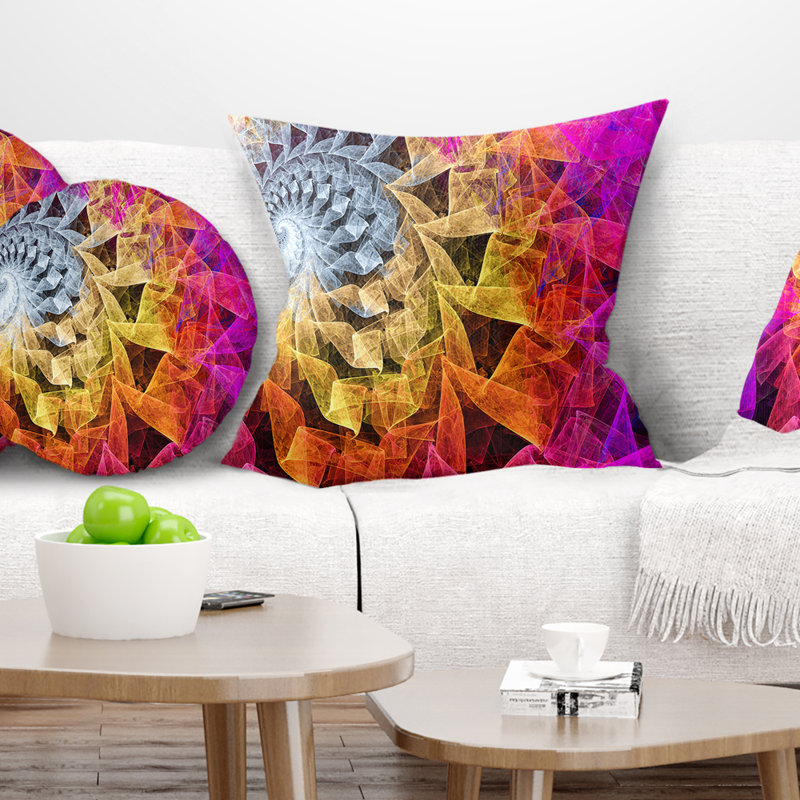 Oreiller abstrait abstrait en spirale coloré kaléidoscope, 16 po x 16 po, Coussin décoratif