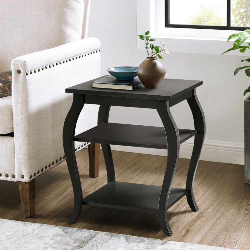 Table de bout carrée noire avec 2 tablettes et construction pour le salon