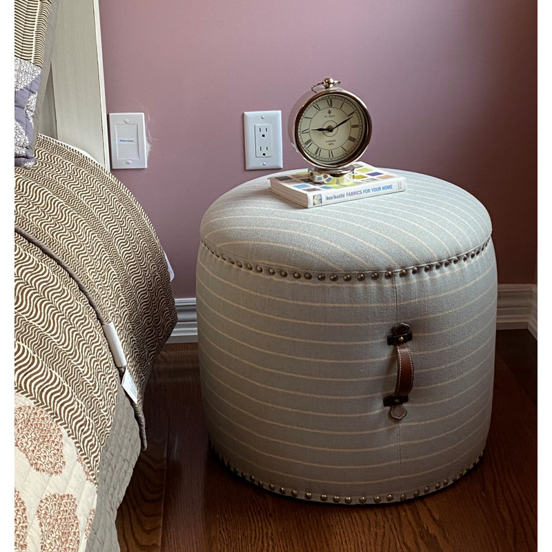 Pouf de 20 po Johnson revêtu de lin à rayures, Mélange de coton bleu clair