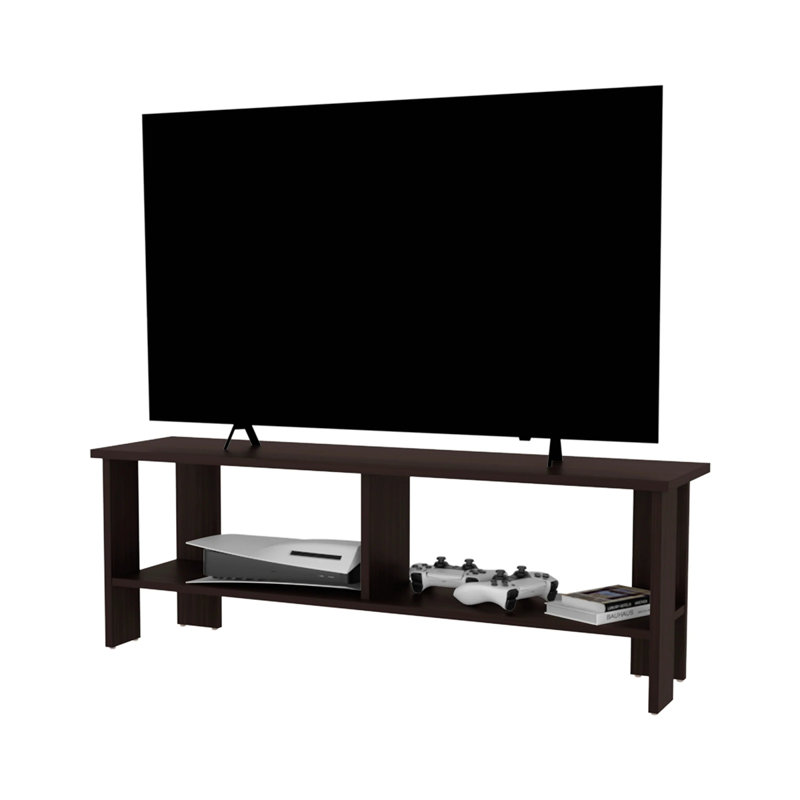 Stained Walnut TV Stand With Open Storage, Walnut