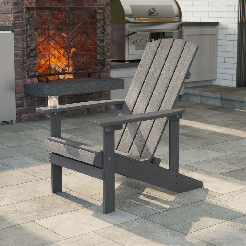Bergenfield Plastic Adirondack Chair Weather Resistant Chair for Backyard Deck, Charcoal