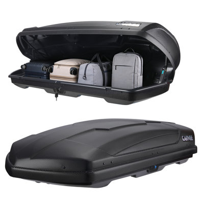 67 inch Black Rooftop Cargo Box Carrier Dual-Side Opening Vehicle Hard-Shell Carriers Roof Mount Travel Luggage Storage 135 LBS Weight Capacity with Secure Straps&Keys,
