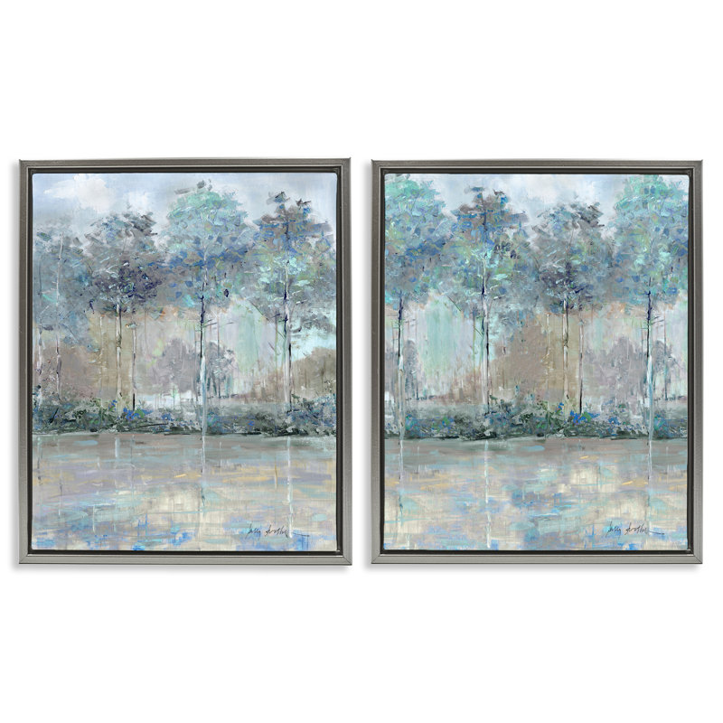 Ensemble de cadres flottants 2 pièces Subdued Tree Landscape Impression, design par Sally Swatland, H 31 po x l 25 po