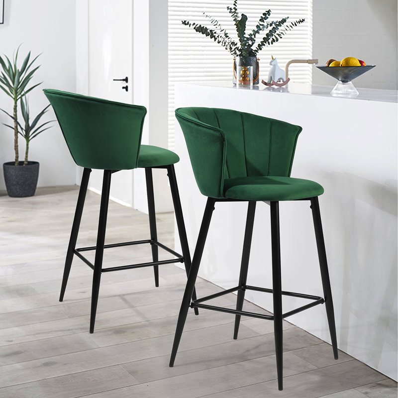 Fleming Upholstered Counter Stool with Metal Frame, Green