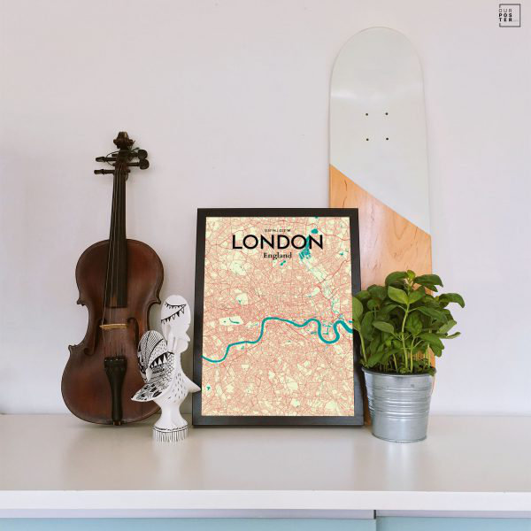 « london city map », reproduction d’impression sur affiche en couleur, H 36 po x l 24 po