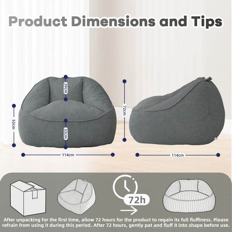 Beanbag Sofa, Pear-Shaped, Grey