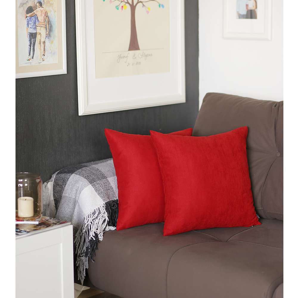 Red leather throw online pillows