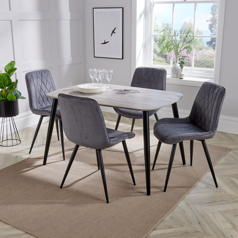 Aspen Rectangular Dining Table with 4 Diamond Stitch Upholstered Fabric Chairs - Modern Dining Set, Grey Oak, Grey