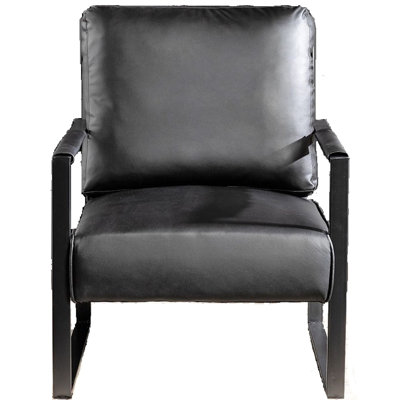 Classic Mid Century Modern Accent Chair With Durable Square Metal Frame, Armchair For Living Room, Bedroom, Home Office In Spotted Upholstery -PU Leat