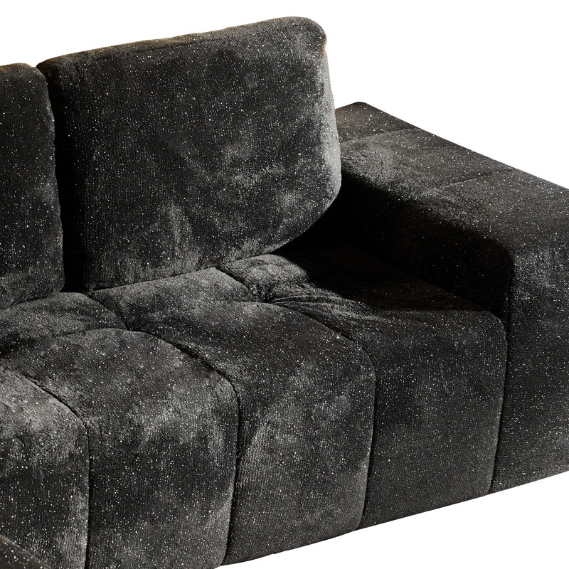Boneless No Assembly Needed Modular Deep Seat Silver Lurex Fabric Compression Packed 2-piece Sectional Sofa, Left Hand Facing