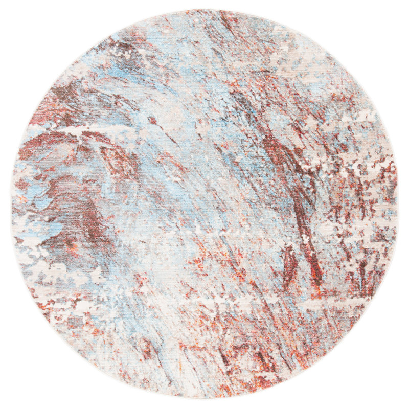 Tapis abstrait bleu / brun, Rond 5 pi