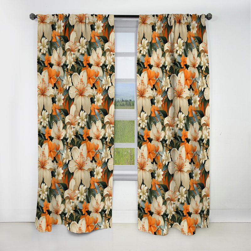 Papaya Dreams Tropical Motif II - Rideau floral - Rideau occultant floral - 1 panneau, L 52 po x L 108 po