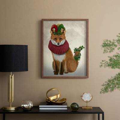 Christmas Holly and Ivy Fox Framed Print - Solid Wood