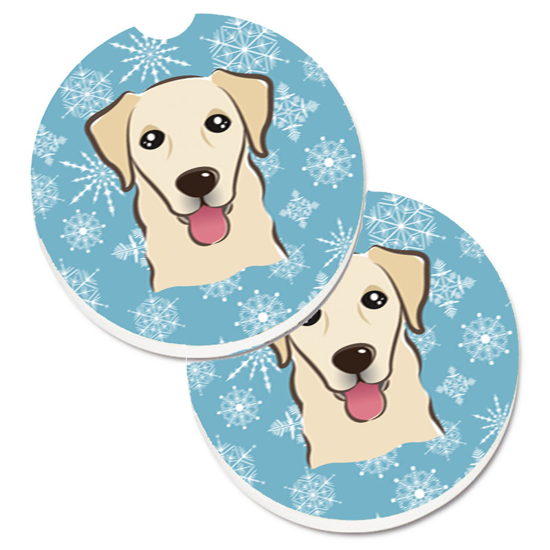 Ceramic Round 2 Piece Car Coaster Set, Beige Golden Retriever