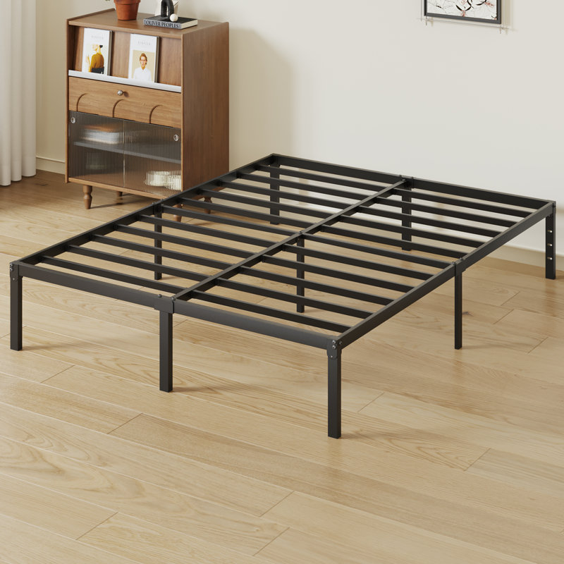 Base de lit plateforme en métal 14 po avec espace de rangement, Grand lit, Noir, 14"
