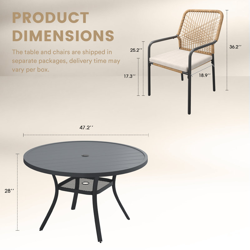 7-Pieces Patio Round Outdoor Dining Set With Wicker Stackable Chair, Gray Woodlike