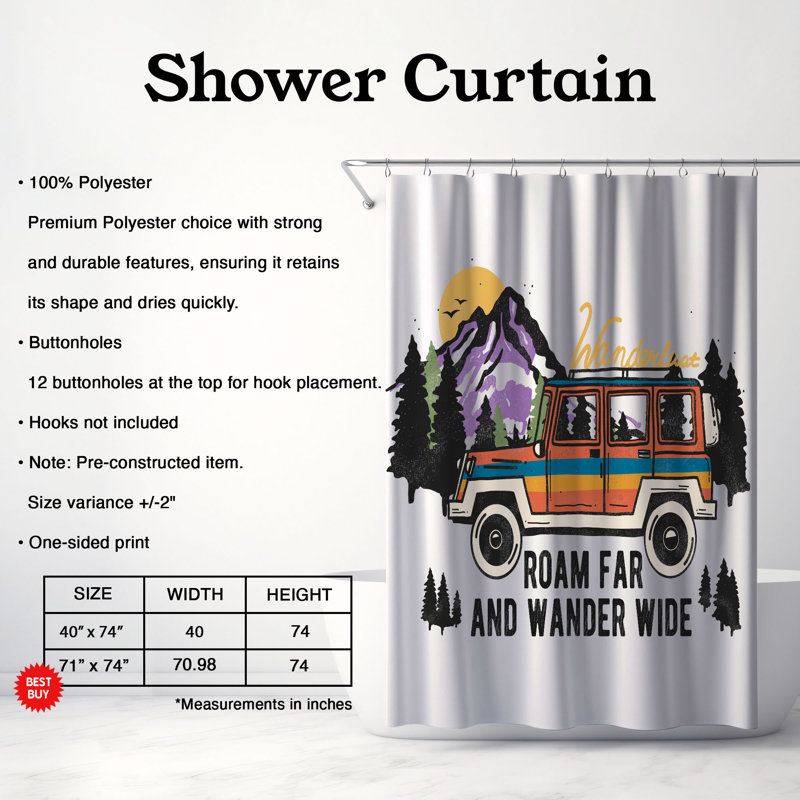 Rideau de douche 1 pièce Mountain Vibe, H 74 po x l 40 po